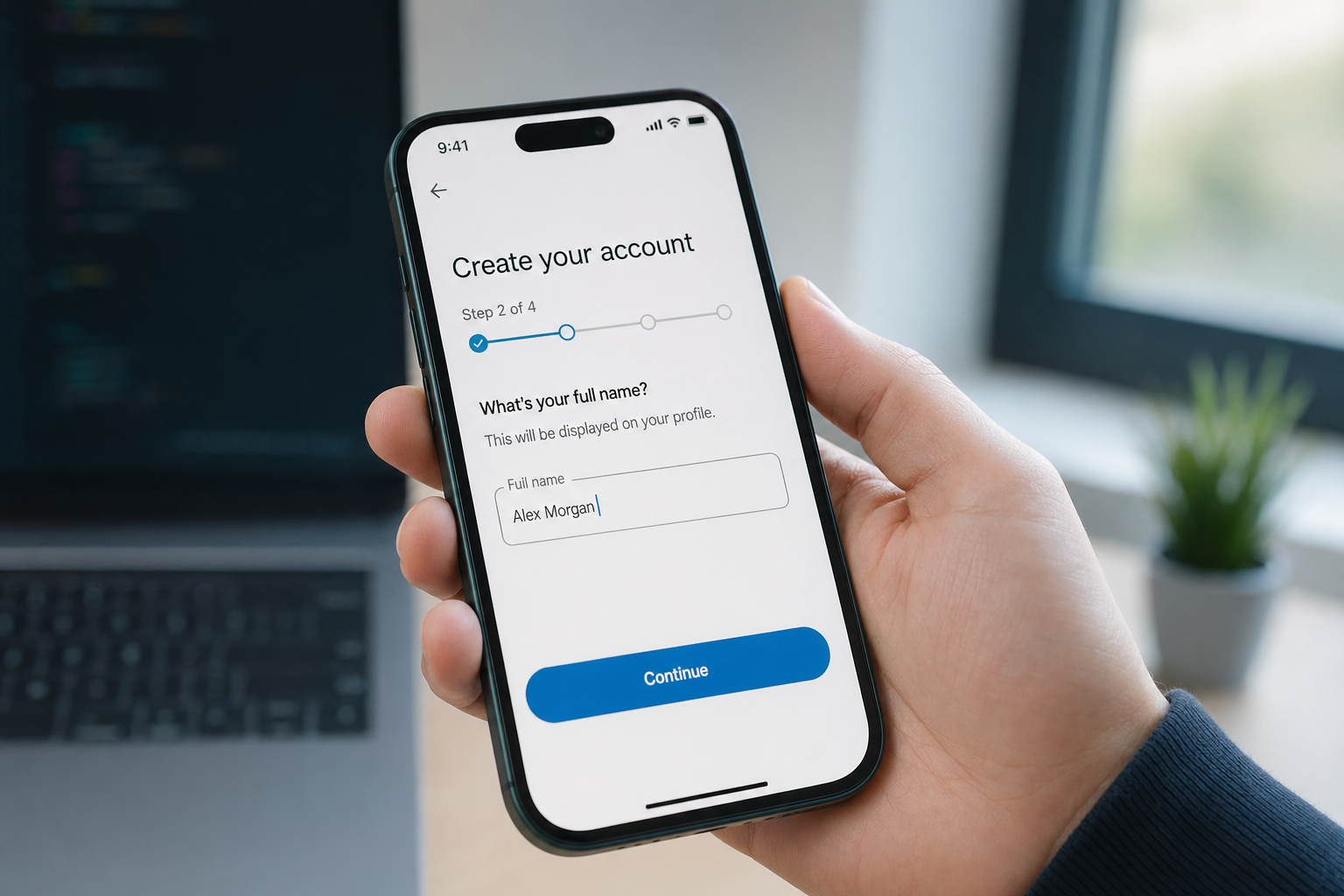 Smartphone showing the DeepSeek account setup flow midway through, on step two of four