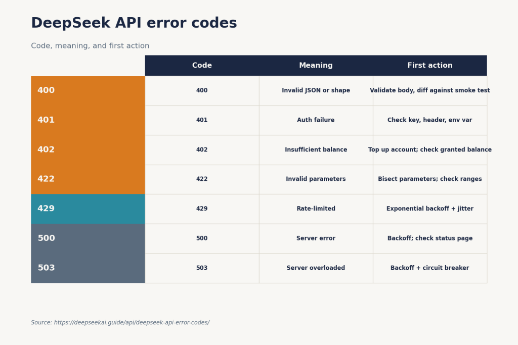 Api Error Code Sample DeepSeek API Error Codes: Fix 400, 401, 402, 422, 429, 500, 503
