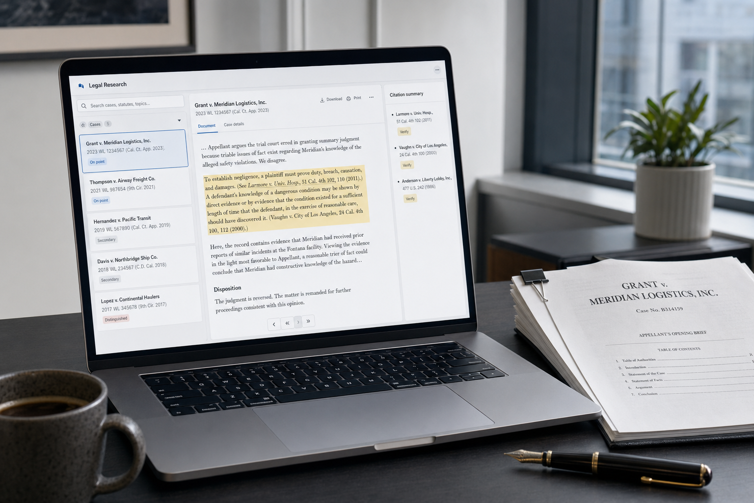 DeepSeek for legal research — paralegal desk Paralegal using DeepSeek for legal research with case law list and citation summary on screen