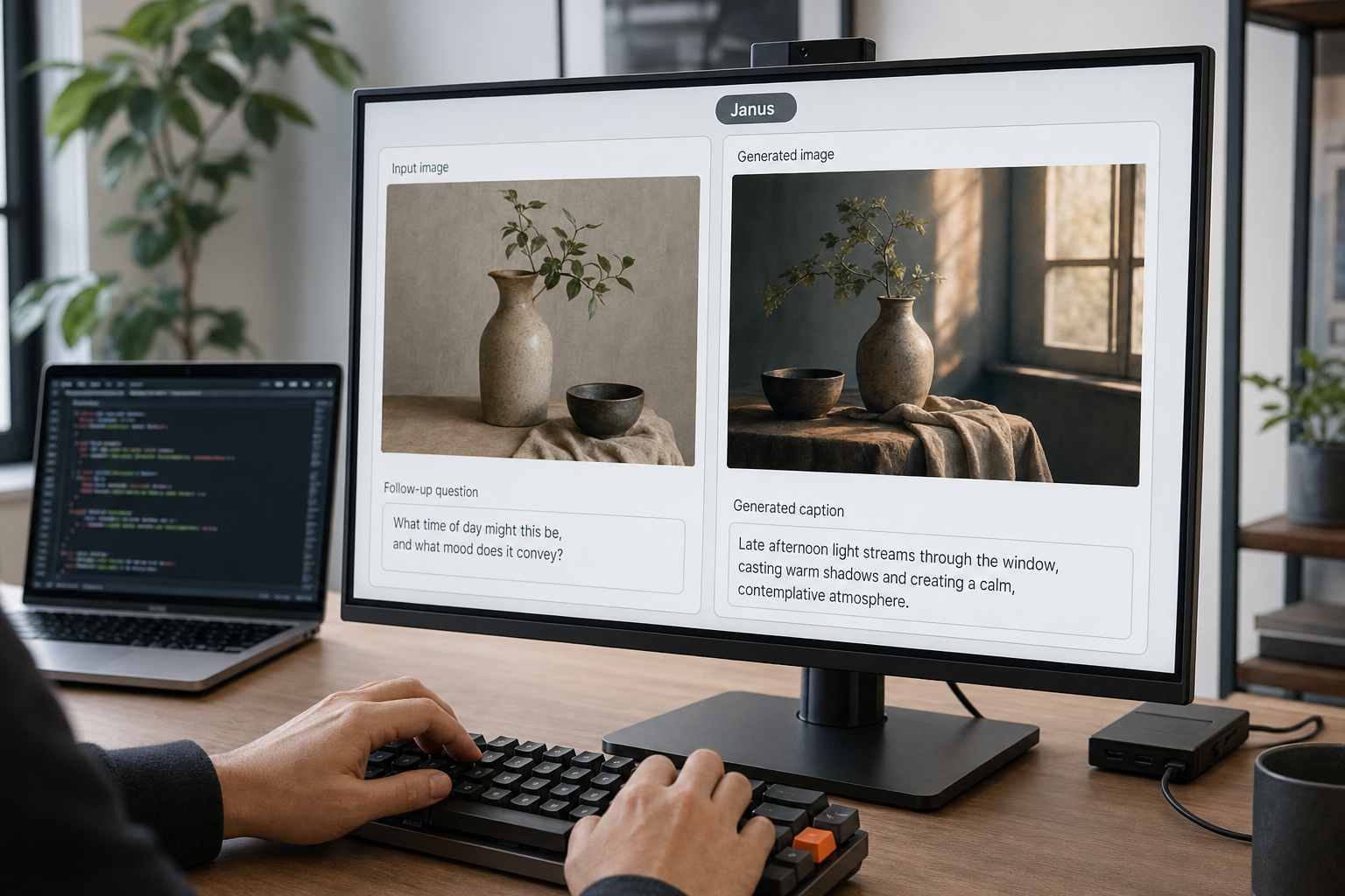 DeepSeek Janus — generation and understanding Developer testing DeepSeek Janus generating an image and describing one within a single multimodal interface